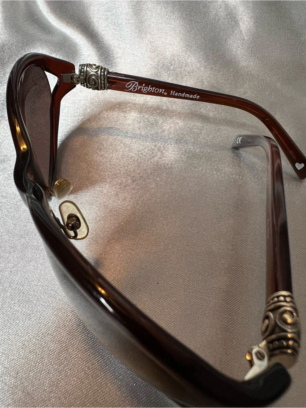 Brighton Vintage Ayu Bead Sunglasses Brown Handmade Oval Scroll Accents No Case